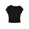 Camiseta de Manga Corta con Hombro Inclinado y Plisada para Chica Sexy Camiseta Corta para Mujer Nuevo Diseño de Verano 2025 Top Sexy Ajustado Plisado