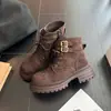 Botas Martin Estilo Britânico Retrô Femininas 2026 Outono Nova Moda Versátil Salto Bloco Solado Grosso Cadarço Botas de Cano Curto Botas de Motocicleta