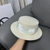 Chapéu Feminino Outono e Inverno Lã Retrô Chapéu de Lã Francês Chapéu de Aba Reta Pérola e Fita Europeu e Americano Moda Versátil Chapéu de Copa