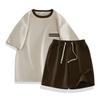 Verano Nuevo Waffle Moda Casual Deportes Americano Suelto Traje Juventud Estudiante Camiseta de Moda + Shorts