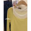 Camiseta Falsa de Dos Piezas Fina para Mujer, Bloques de Color, Rejuvenecedora, Top Versátil como Capa Base, Top de Manga Larga Estilo Puro Deseo Primavera 2026
