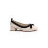 Uva mãe mesmo estilo ~ Francês estilo de noite laço sapatos de salto médio-alto dedo quadrado dedo raso boca cor bloco salto all-match sapatos de camada única para as mulheres