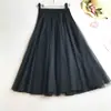 Corea del Sur Dongdaemun Mayoreo 2023 Verano Cintura Elástica Midi Ajustada Falda de Malla Falda Esponjosa Falda de Gasa para Mujer