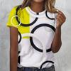 Comércio Exterior Transfronteiriço Vendas Diretas de Fábrica Camiseta Feminina Estampa Geométrica Impressão Digital Gola Redonda Manga Curta DIY