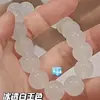 Pulseira de vidro de jade branco transparente com textura de gelo para enrolar no dedo, gradiente rosa suave, versão estudantil, acessórios de pulseira de contas redondas para jogar