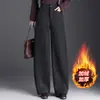 Novas Calças de Lã Quente com Plus Veludo Wide-Leg Femininas Moda Inverno 2026 Temperamento Elegante Cintura Alta Emagrecimento Versátil Casual Tendência