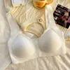 Roupa íntima sem costura com botões frontais para tamanhos grandes para mulheres, sem aro, controle de lateral do peito, sutiã push-up estilo regata, bojos fixos, sutiã esportivo