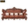 Sofá Estilo Europeo Combinación 1234 Juego para Sala de Estar, Lujo Americano Cuero Genuino Muebles de Madera Maciza, Chaise Longue de Tamaño Grande con Detalles Tallados