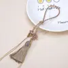 Cuerda de Mano Nudo Chino Colgante de Borla Estilo Tíbet Accesorios Lanyard para Teléfono DIY Colgante para Coche Colgante de Borla con Perla Dorada