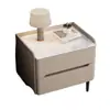 Mesita de Noche de Madera Maciza para Uso en el Hogar, Dormitorio de Lujo Ligero, Gabinete de Noche Moderno Simple de Gama Alta, Modelo Nuevo con Superficie de Cuero y Piedra, Almacenamiento Pequeño