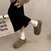 Mules peludos de suela gruesa con diseño de punta cerrada para mujer, adecuados para usar en exteriores, Nuevo estilo Otoño e Invierno 2026, Zapatos de mujer estilo Birkenstock con forro de felpa, Pantuflas cálidas de algodón