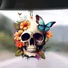 Decoración de acrílico plana para espejo retrovisor interior de coche, accesorios, colgante de calavera de terror
