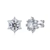 Pendientes de Plata S925 con Moissanita Estilo Francés Copo de Nieve Invernal con Seis Pétalos Alrededor y Incrustados con Piedras, Presentando un Diseño Brillante y Sofisticado
