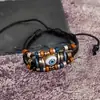 Joyería Popular Transfronteriza: Pulsera de Cuero Ojo Azul Multicapa con Cuentas en Tres Colores (Café, Blanco, Rojo) y Pulsera de Hilo Estilo Chino