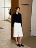 Falda Han Xun Recta Elegante de Algodón Puro Ligera Línea A Otoño 2026 Cintura Alta Adelgazante Abertura Frontal Elegante de Largo Medio 27383