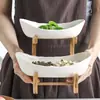 Plato de frutas creativo de doble capa multicapa estilo europeo de cerámica para frutas secas con soporte de bambú plato de sushi para el hogar cesta de frutas directo de fábrica