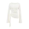 Camiseta Sexy Caliente de Encaje Hueco de Manga Larga para Mujer Primavera y Otoño 2025 Ajustada Off-Shoulder Camisa Base Top de Calle Alta