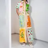 Ropa de mujer transfronteriza europea y americana 2026, estilo casual de resort, con cuello, entallada en la cintura, manga corta, estampada, vestido largo de línea A