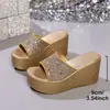 Nuevas Chanclas de Cuña con Lentejuelas para Ropa de Exterior de Mujer Verano 2025 Sandalias de Cuña de Suela Gruesa Abiertas con Plataforma Pequeña 43