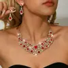Set de Pendientes y Collar con Forma de Gota Incrustados de Diamantes Transfronterizos Europeos y Americanos Cadena para Clavícula Elegante de Moda Joyería de Lujo Ligero Accesorios de Alta Gama