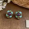 Pendientes de Flor de Pedrería con Aguja de Plata Diseño de Pendientes Sentido del Diseño Nicho Geométrico Joyería Vintage Pendientes de Mujer Lujo Ligero Sensación de Alta Gama