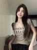 Playera de Manga Corta con Cuello U Estampada con Letras para Mujer Verano Estilo Puro Lujuria Hombro Derecho Corto Top Básico