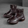 Shanghai Jie shu otoño e invierno Nuevos botines cortos cálidos para mujer con forro polar estilo retro, botas de moda de piel de vaca de primera capa, zapatos de moda para mujer