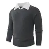 Comercio exterior transfronterizo otoño e invierno nuevo simple moderno grueso cuello polo suéter para hombre casual falso de dos piezas