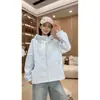 Jaqueta Corta-Vento Casual Curta Patchwork Cor Lisa Outono 10S com Capuz para Mulheres com Zíperes Duplos