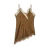 Ropa de Mujer Transfronteriza Primavera y Verano 2026 Multicolor Satín Estilo Europeo y Americano Patchwork Encaje Camisola Asimétrica para Mujer