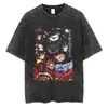 Camiseta Gráfica de Anime Harajuku para Hombre Estilo Callejero Retro Algodón Lavado Ácido Camiseta Oversize Manga Corta Holgada Top Camiseta Estilo Europeo y Americano