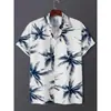 Camisa masculina digital transfronteiriça, verão havaiana de manga curta estampada com gola de lapela, estilo férias