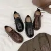 Zapatos de Cuero Suave Arrugado Lavado Retro Derby Estilo Británico Mocasín con Cordones Zapatos Pequeños de Cuero para Mujer