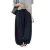 Pantalones anchos de algodón de titanio para mujer, primavera y otoño, diseño simple y versátil, cintura alta elástica con cordón, pantalones largos anchos casuales holgados