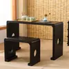 Mesa e Tamboretes Guqin Feitos de Madeira Maciça de Paulownia Queimada, Mesa de Caligrafia Chinesa Zen, Mesa de Chá Estilo Antigo, Mesa e Tamboretes Guqin de Ressonância