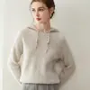 Otoño e Invierno Nuevo Estilo 100% Cachemira Pura Prendas de Punto Tops de Manga Larga para Mujer Versátil a la Moda Color Puro con Capucha Prendas de Punto Sueltas