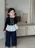 Camiseta de Encaje para Niña, Nuevo Estilo Coreano de Otoño con Lazo, Top Interior de Manga Larga, Top con Dobladillo Dulce, Estilo Occidental