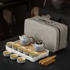 Conjunto de chá portátil para viagem com padrão de lótus, conjunto de bule e xícaras de chá Kung Fu para carro ao ar livre, caixa de presente para armazenamento, presente corporativo