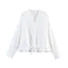 Venta al por mayor Primavera 2026 Nueva Ropa Femenina Estilo Europeo y Americano, Elegante Camisa de Manga Murciélago con Cuello en V y Cordón en la Cintura 6214