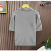 Camisa Polo de Punto para Hombre de Manga Corta Holgada Estilo Veraniego Ligero Maduro Patrón de Cáñamo Solapa Tendencia Coreana Manga Tres Cuartos Camiseta Corta