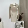 Falda de Punto de Segunda Mano Estilo de Alta Gama con Bolsillos y Hebilla Dorada para Mujer, Falda Recta Versátil para Otoño e Invierno para el Trabajo