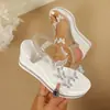 Sandalias de Suela Gruesa de Comercio Exterior para Mujer Verano 2025 Nuevas Talla Grande Moda Cuña Flor Pedrería Hada Zapatos de Playa
