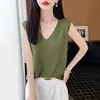 Camisola de Linho Tencel para Mulheres, Nova Peça de Verão com Decote em V, Pulôver Soltinho sem Mangas, Estilo Fino para Usar por Baixo ou por Cima