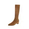 Botas altas de ante con tacón alto, ajustadas, con plataforma interior, punta fina, tacón medio de cuña, elásticas, de tubo alto, para mujer, otoño/invierno 2026