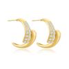 Pendientes de acero inoxidable chapados en oro de estilo europeo y americano con forma especial, estilo dulce y moderno, con gotas de agua en forma de luna y diamantes blancos.