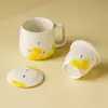 Taza de Cerámica Blanca Lisa con Forma de Pera, Hecha de Mineral de Roca, con Tapa para Uso en Casa, Taza para Beber, Taza de Té para Oficina con Filtro