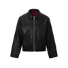 Chaqueta de Cuero Retro Americana de Corte Limpio con Forro Rojo Extraíble para Hombre, Primavera y Otoño, Chaqueta Corta Ancha de Piel Sintética de Alta Gama