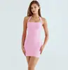 Yizhilian Moda Femenina Transfronteriza Vestido Sexy Corto Ajustado de Tirantes Verano Ceñidor de Cintura Vestido de Tiras Espalda Descubierta Chica Caliente