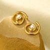 Nuevos Pendientes de Acero de Titanio Espiral Exagerados Atmosféricos Simples de Acero de Titanio Perla Pendientes de Acero Inoxidable 18K de Lujo Ligero de Moda