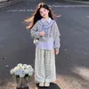 Conjunto Casual de Chicas Estilo Escolar con Sudadera con Capucha de Retazos Rayados con Solapa, Talla Mediana a Grande